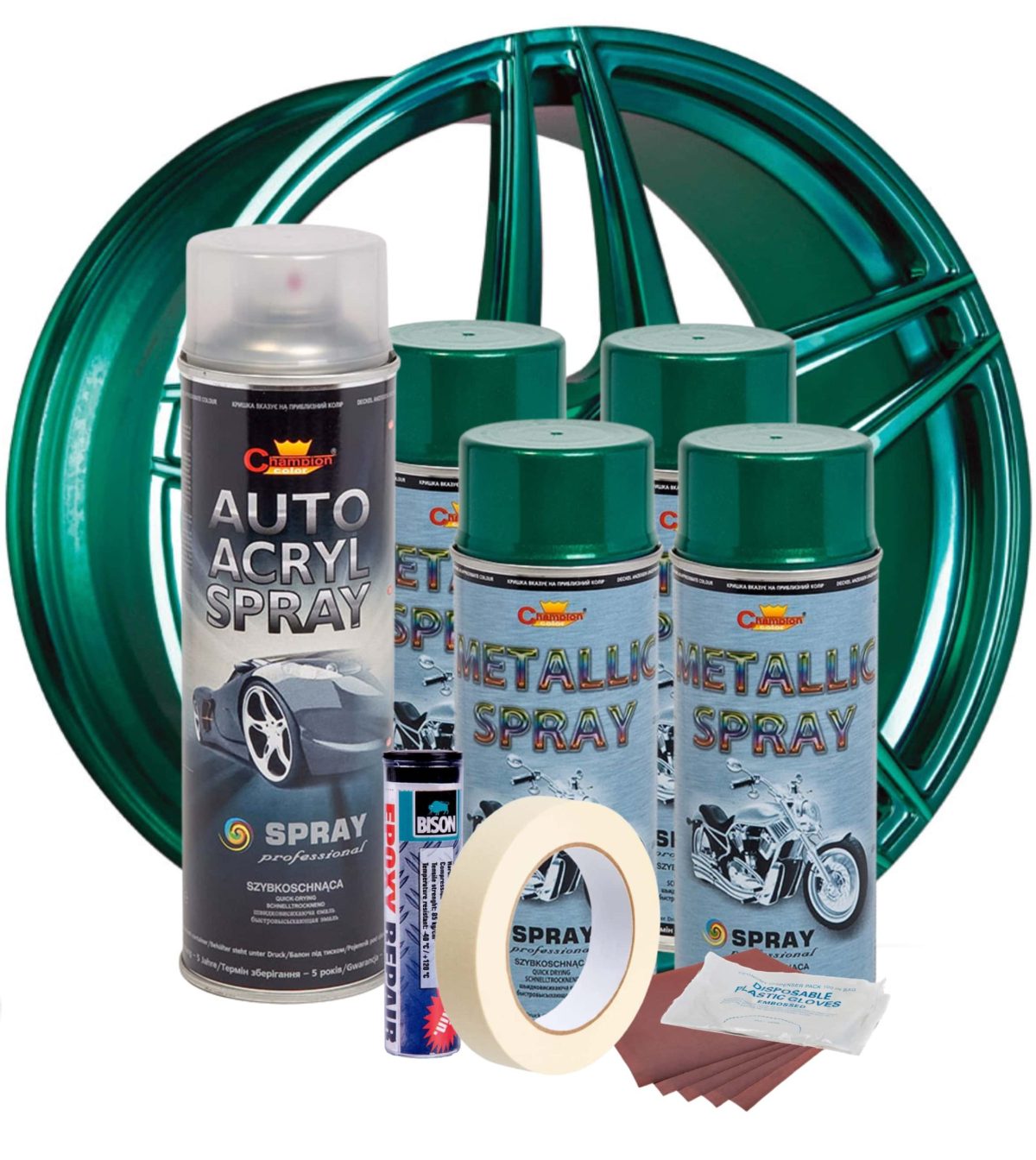 Kit complet reparatie si vopsire jante culoare Verde Metalizat, V4 - imagine 2