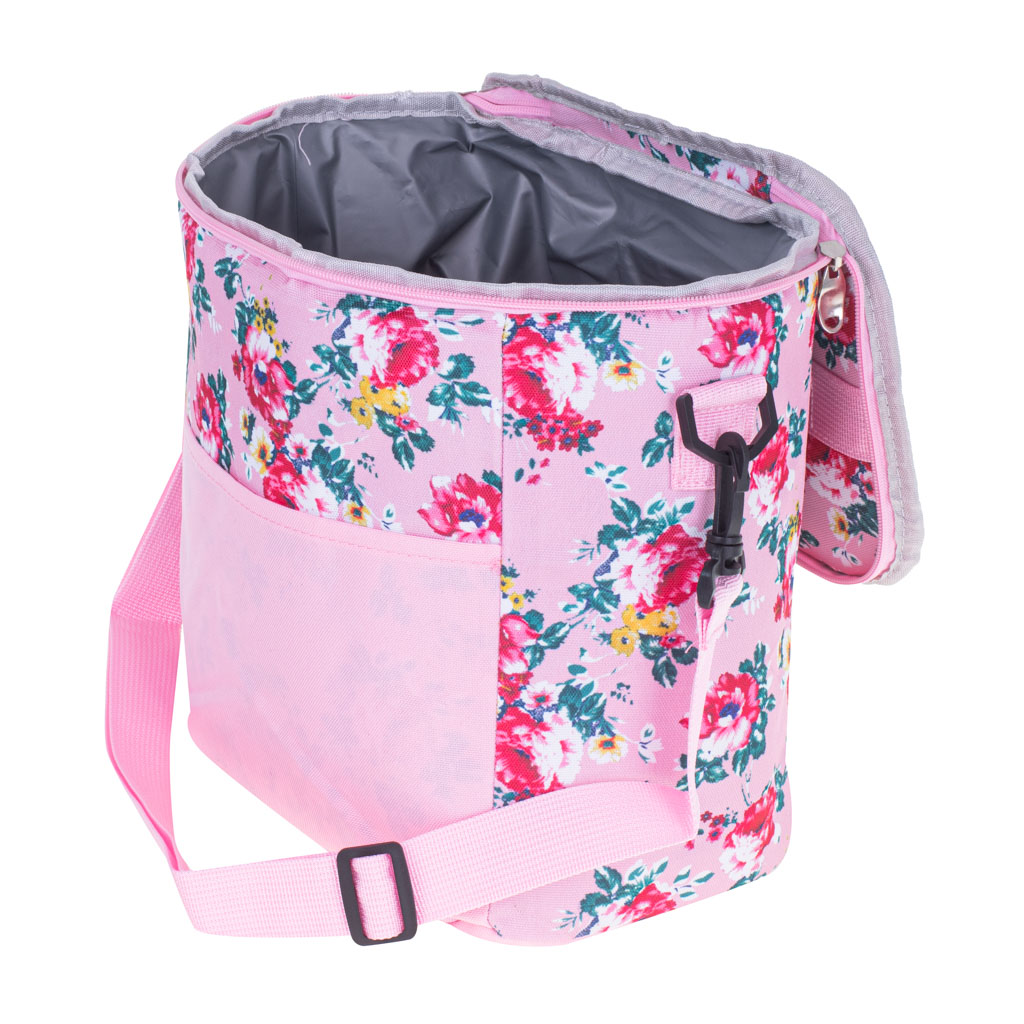 KX4985_184039.jpg Geanta termoizolanta pentru picnic sau plaja, capacitate 11l, culoare Roz cu flori - imagine 1