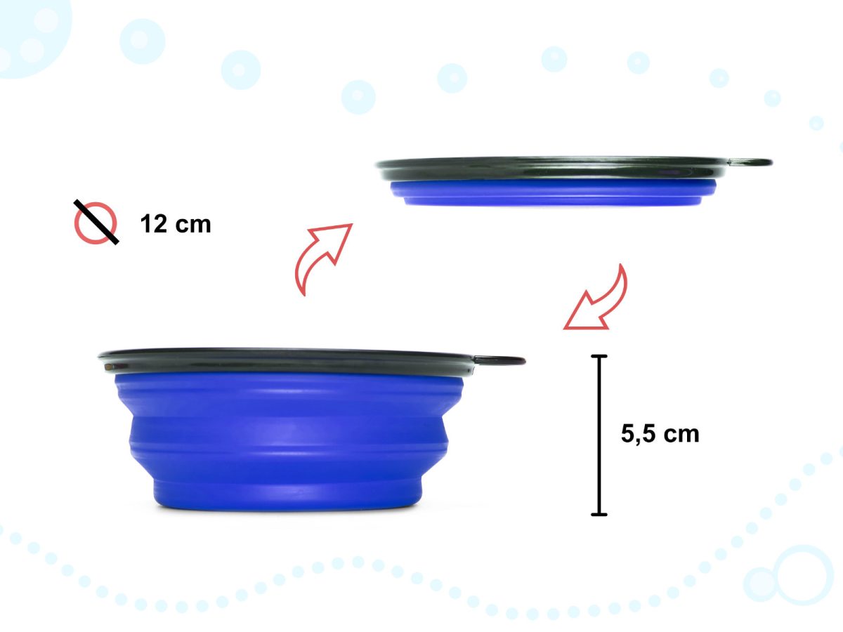 Bol de voiaj din silicon pentru animale de companie, pliabil, culoare albastra, diametru 12 cm - imagine 3