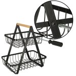 Cos de fructe cu doua etaje, pliabil, lemn + metal, culoare neagra - imagine 4