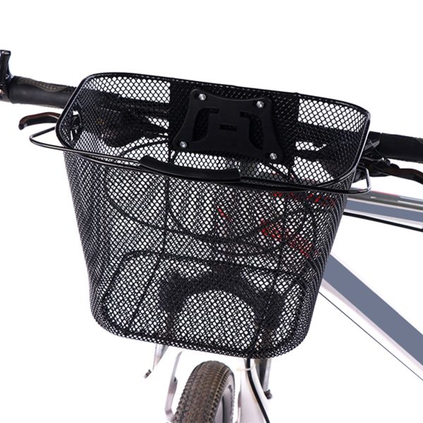 Cos metalic pentru bicicleta cu maner, demontabil, conceput pentru a fi montat in partea din fata, culoare Neagra