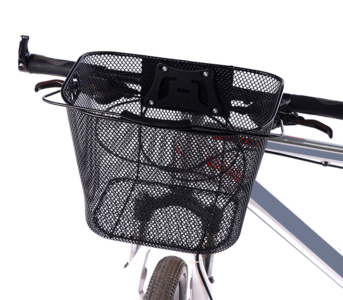 RW15A_rw15a_22.jpg Cos metalic pentru bicicleta cu maner, demontabil, conceput pentru a fi montat in partea din fata, culoare Neagra - imagine 1