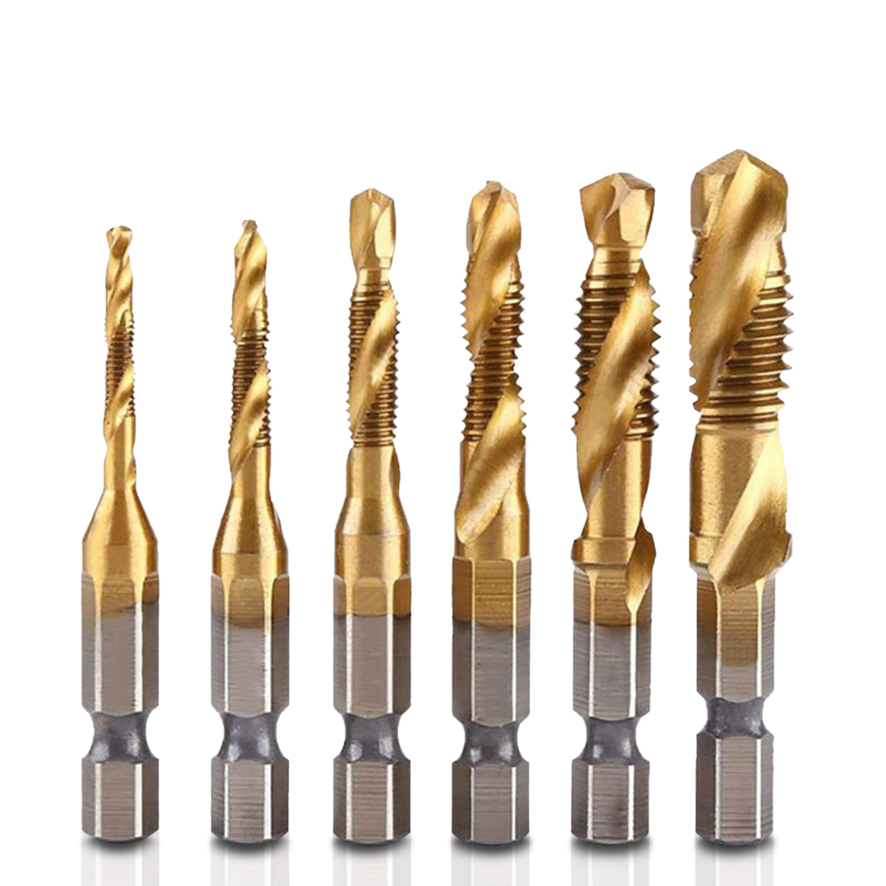 ZESTAW-BITOW-DO-WIERTARKI-DBS-1-1000x1000-9.png Set Profesional cu 6 piese, gaurire + filet, M3 - M10, duritate medie (Galben) - imagine 1