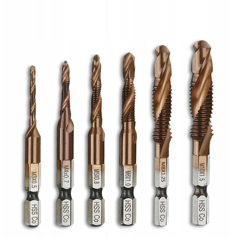 ZESTAW-BITOW-DO-WIERTARKI-DBS-3-1000x1000-10.png Set Profesional cu 6 piese, gaurire + filet, M3 - M10, extra duritate (Cobalt) - imagine 1