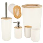 Set Elegant pentru baie format din 6 piese, ABS + lemn, culoare alb/maro - imagine 8