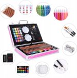 Set 145 piese pentru pictura, pentru copii sau adulti, pixuri de colorat, creioane colorate si vopsele de pictura, cu geanta de transport ROZ, model AVX-WT-BLAKE145 - imagine 4