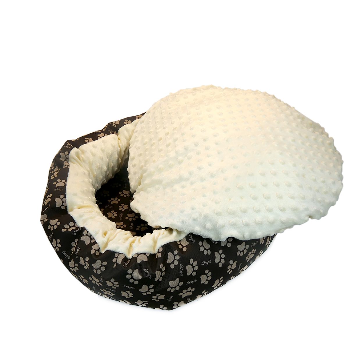 Culcus moale cu perna, pentru caine/pisica, Model Minky, culoare galben, impermeabil, baza antiderapanta, 50 cm - imagine 2