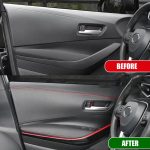 Banda decorativa pentru interiorul vehiculului, lungime 2m, din piele ecologica, culoare Neagra + cusatura Rosie - imagine 3