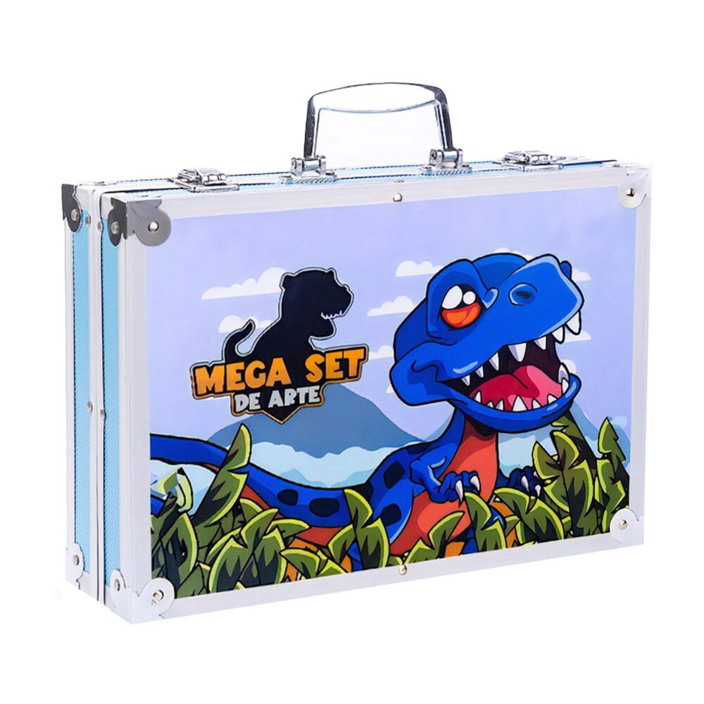 dinartiwanbtprofil-1000x1000-10.jpg Set 145 piese pentru pictura, pentru copii sau adulti, pixuri de colorat, creioane colorate si vopsele de pictura, cu geanta de transport ALBASTRU DINOZAUR, model AVX-WT-DINART145 - imagine 1