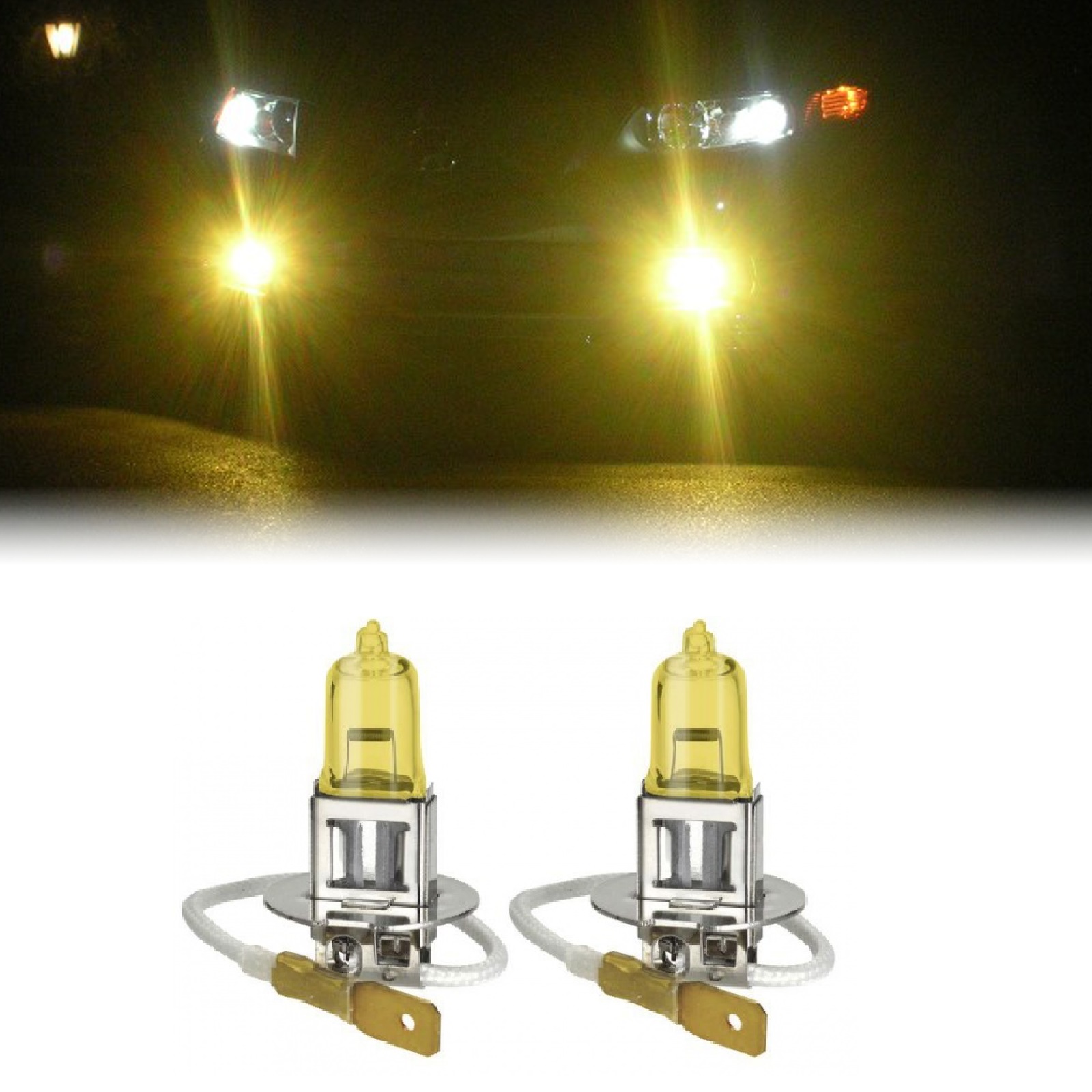 fgbtrwtrn.jpg Set 2 becuri H3 pentru proiectoare de ceata, culoare galbena, 12V, 55W - imagine 1