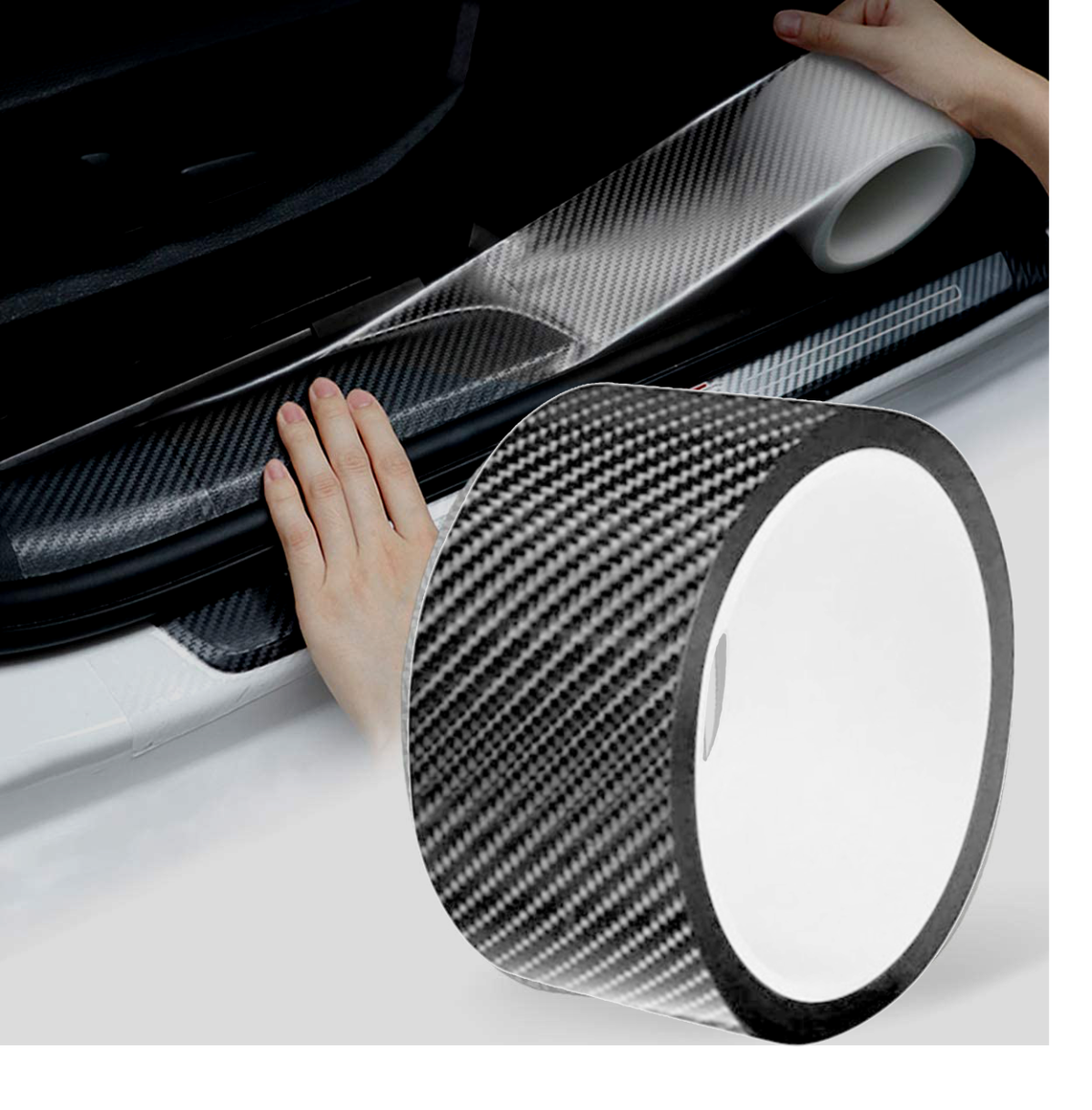 Rola ornament bandouri sau praguri autoadeziv din autocolant Carbon 5D, dimensiune 148 x 4 cm, culoare Gri Antracit - imagine 2