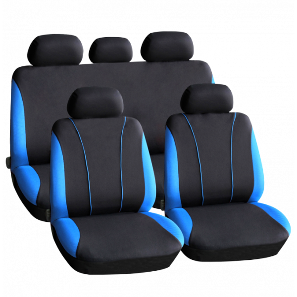 Set huse scaun auto ieftine, Universale 9 piese, model V-Style - ALBASTRU