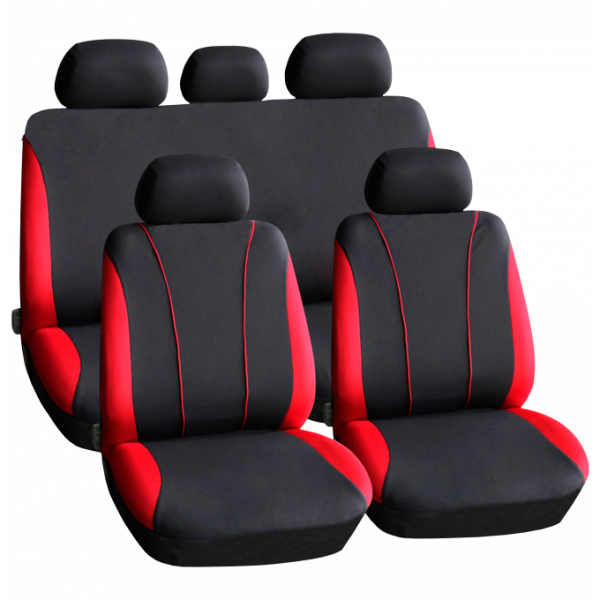 Set huse scaun auto ieftine, Universale 9 piese, model V-Style - ROSU