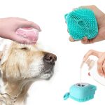 Perie din silicon cu dozator de sampon pentru spalare caini sau pisici, 7,5 x 7,5 cm, culoare galben - imagine 2
