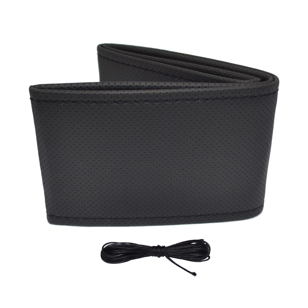 Husa volan OTOM din Piele Ecologica "Perforata" pentru autoturisme, diametru volan 37 - 39 cm, cu ac si ata Neagra - imagine 2