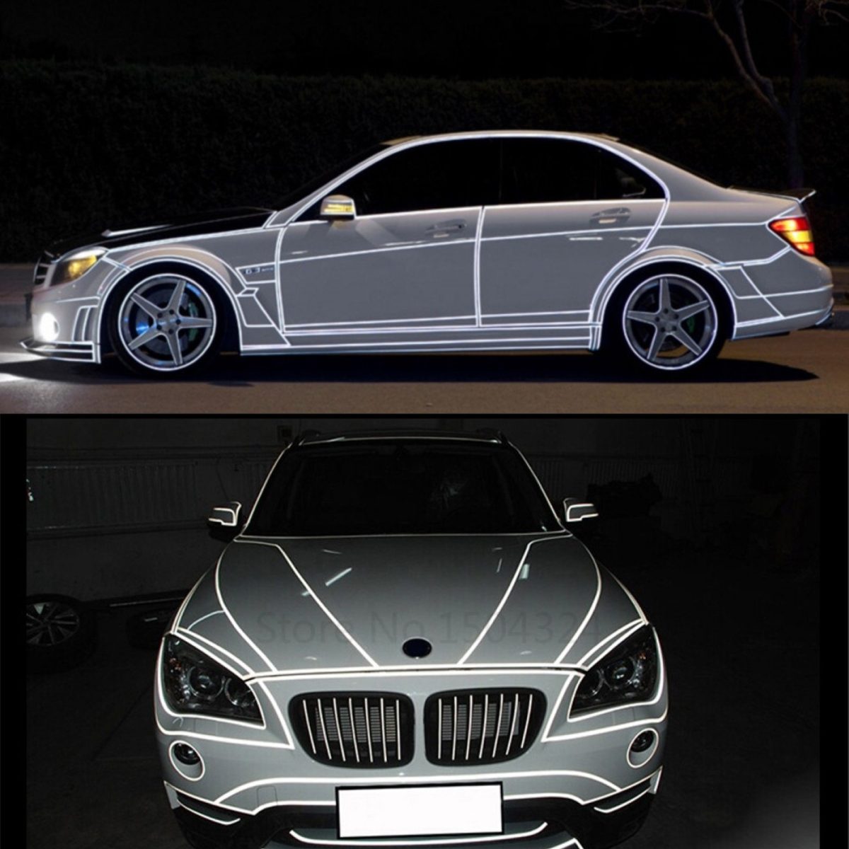 2 x Sticker Reflectorizant "OUTLINE DECO", culoare ARGINTIU, dimensiune 1cm x 8m - imagine 3