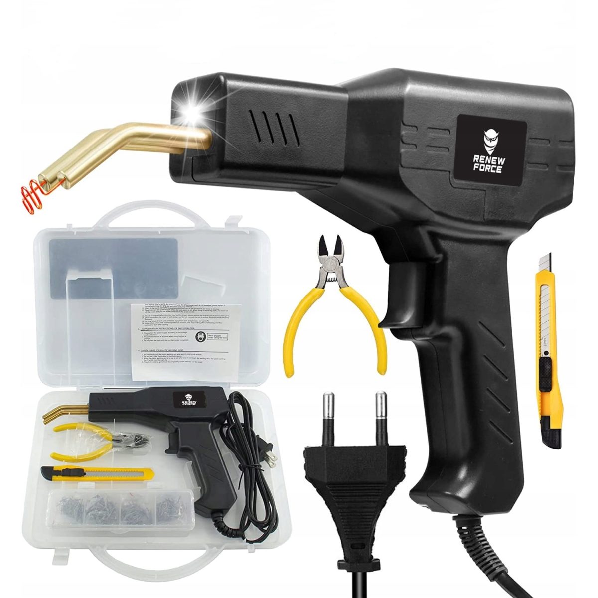 Pistol Profesional pentru lipit/sudat plastic, kit pentru repararea fisurilor din plastic, polipropilena, 400 capse de intarire, putere 50W, culoare Negru, Cod: AVX-WT-WG-X80 - imagine 2