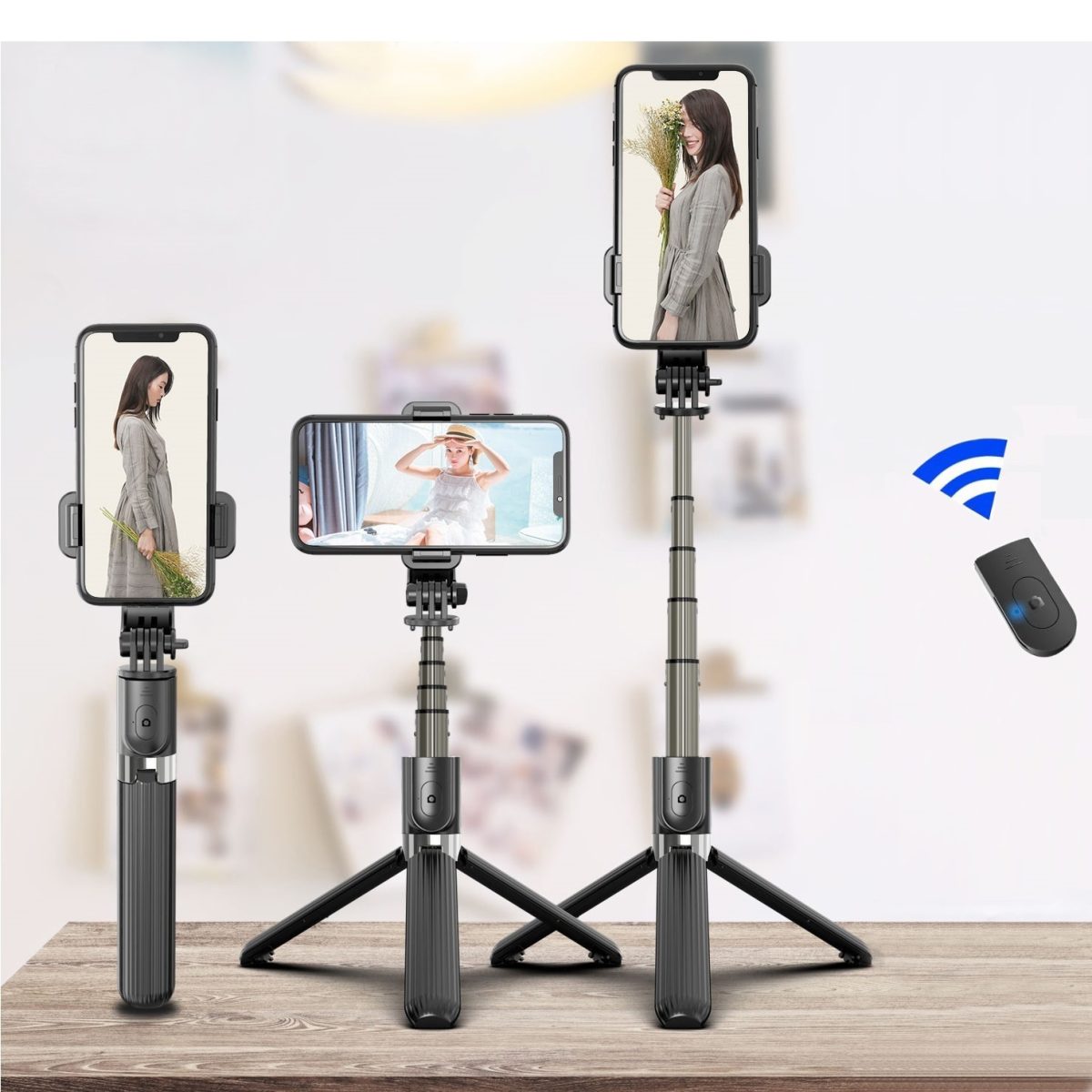 Set 3in1, Selfie Stick cu Lampa LED si Trepied, conectare Bluetooth, alimentare USB - imagine 3