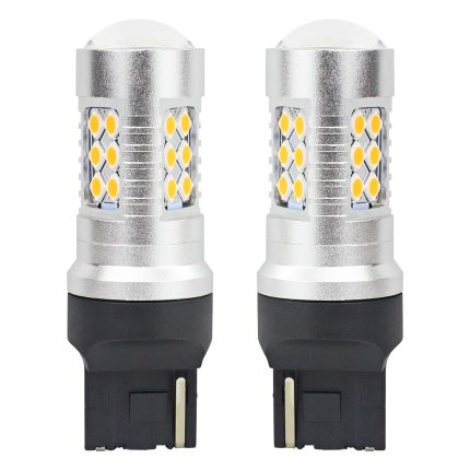 Set becuri auto cu LED CANBUS, 3030, 24SMD, compatibil T20, 7440, WY21W, Portocaliu, 12V / 24V, destinat competitiilor auto sau off-road