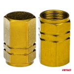 Set 4 capacele auto pentru ventil, din aluminiu, model Hexagon, culoare Galben - imagine 3