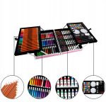 Set 145 piese pentru pictura, pentru copii sau adulti, pixuri de colorat, creioane colorate si vopsele de pictura, cu geanta de transport ROZ FLYING GIRL, model AVX-WT-IMPART145 - imagine 4