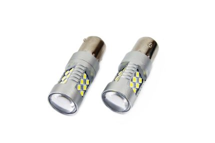Set becuri auto cu LED CANBUS compatibil P21W BA15S 24 SMD 6.2W Alb 12/24V, destinat competitiilor auto sau off-road