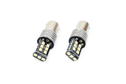 Set becuri auto cu LED CANBUS compatibil P21W BA15S 15 SMD 7.5W Alb 12/24V, destinat competitiilor auto sau off-road