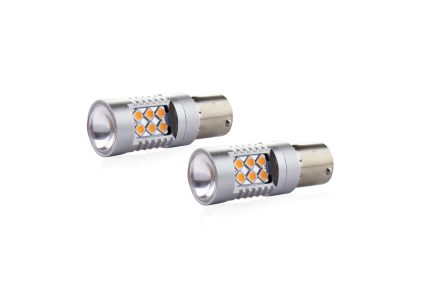 Set becuri auto cu LED CANBUS compatibil P21W BA15S 24 SMD 6.2W Orange 12/24V, destinat competitiilor auto sau off-road