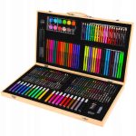 Set 180 piese pentru desen pentru copii sau adulti, creioane colorate, vopsele si markere, cu geanta de transport din LEMN MASIV, model AVX-WT-ART-10 - imagine 2