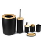 Set Elegant pentru baie format din 6 piese, ABS + lemn, culoare negru/maro - imagine 2
