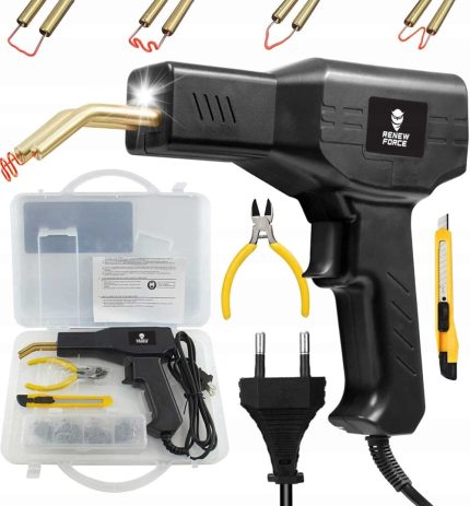 Pistol Profesional pentru lipit/sudat plastic, kit pentru repararea fisurilor din plastic, polipropilena, 400 capse de intarire, putere 50W, culoare Negru, Cod: AVX-WT-WG-X80