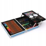 Set 145 piese pentru pictura, pentru copii sau adulti, pixuri de colorat, creioane colorate si vopsele de pictura, cu geanta de transport ALBASTRU DINOZAUR, model AVX-WT-DINART145 - imagine 3