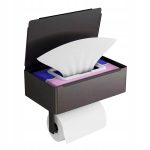 Suport metalic pentru hartie igienica cu cutie depozitare servetele, culoare Neagra - imagine 2