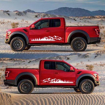 Set 2 stickere autoadezive pentru vehicule Off Road, model "Forest & Mountains", dimensiune 100 x 20 cm, culoare Alba