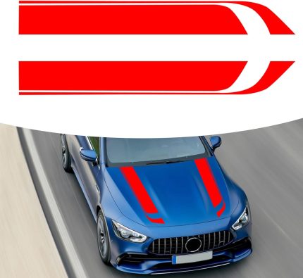 Set 2 stickere autoadezive Tuning, model "Hood Stripes V1", dimensiune 85 x 12 cm, culoare Rosie