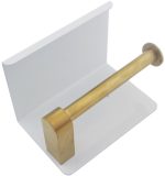 Suport pentru hartie igienica cu raft suplimentar, din otel, culoare alba cu brat auriu - imagine 3