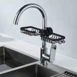 Raft organizator dublu, universal pentru bucatarie sau baie, montaj pe robinet, material otel, culoare Neagra - imagine 4