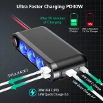 Dispozitiv Auto Premium 3in1, Splitter Bricheta, Incarcator USB/USB-C, Voltmetru Digital, alimentare 12V-24V - imagine 5