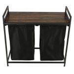 Cos mare de rufe cu doua compartimente, cu raft si blat din lemn, model LOFT, culoare neagra - imagine 6