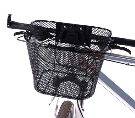 Cos metalic pentru bicicleta cu maner, demontabil, conceput pentru a fi montat in partea din fata, culoare Neagra