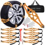 Set 12 piese, 8 x Lanturi Universale de Zapada, cu pinteni din otel si clichet​, demontabile, reutilizabile, cu manusi, racleta si geanta de depozitare - imagine 3