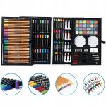 Set 145 piese pentru pictura, pentru copii sau adulti, pixuri de colorat, creioane colorate si vopsele de pictura, cu geanta de transport ALBASTRU UNICORN, model AVX-WT-RENOIR145 - imagine 5