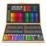 Set 180 piese pentru desen pentru copii sau adulti, creioane colorate, vopsele si markere, cu geanta de transport din LEMN MASIV, model AVX-WT-ART-10 - imagine 4
