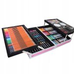 Set 145 piese pentru pictura, pentru copii sau adulti, pixuri de colorat, creioane colorate si vopsele de pictura, cu geanta de transport ROZ, model AVX-WT-BLAKE145 - imagine 3