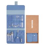 Set Manichiura si Pedichiura 16-in-1 cu plic din piele ecologica, model "MANI-CUT BLUE", culoare Albastra - imagine 4