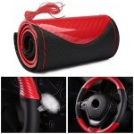 Husa volan din Piele Neagra Perforata + Carbon Red si ata rosie pentru cusut, marime M, diametru 37 - 39 cm - imagine 4