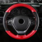 Husa volan din Piele Neagra Perforata + Carbon Red si ata rosie pentru cusut, marime M, diametru 37 - 39 cm - imagine 2