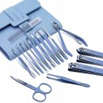 Set Manichiura si Pedichiura 16-in-1 cu plic din piele ecologica, model "MANI-CUT BLUE", culoare Albastra - imagine 3