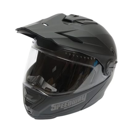 Casca motocross integrala negru mat cu viziera transparenta si ochelari de soare, marimea L, model LION