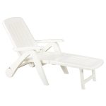 Sezlong de Plaja sau Gradina, reglabil, dimensiune 190 x 60 x 72 cm, material plastic, culoare Alb - imagine 2
